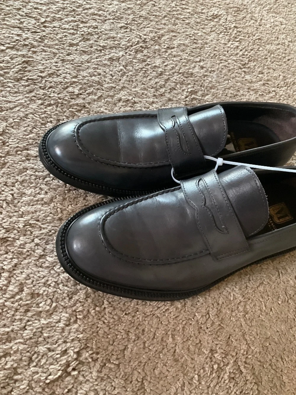 Bruno Magli grey leather classic penny loafers